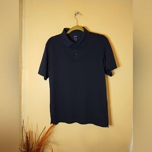 Uniqlo Men's Dark Blue Polo Button Up Short Sleeve Shirt Size Medium
